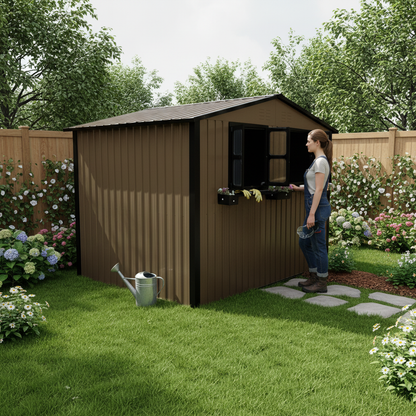 Outdoor Metal Storage Shed with Window and Rack