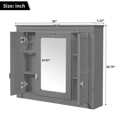 Medicine cabinet with mirror, gray wall-mounted unit with four shelves by Unique Piece on Tampa Home & Garden Store