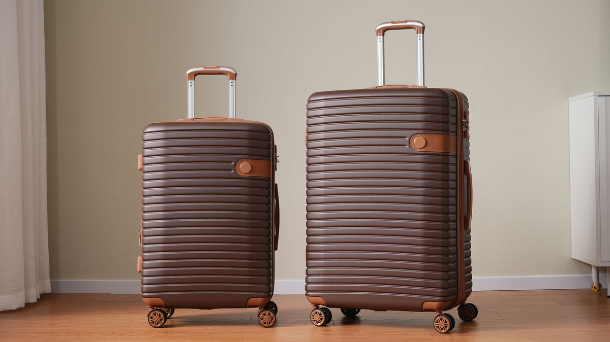 HouseOfZazla brown hard-shell luggage set with two expandable suitcases and spinner wheels on Tampa Home & Garden Store