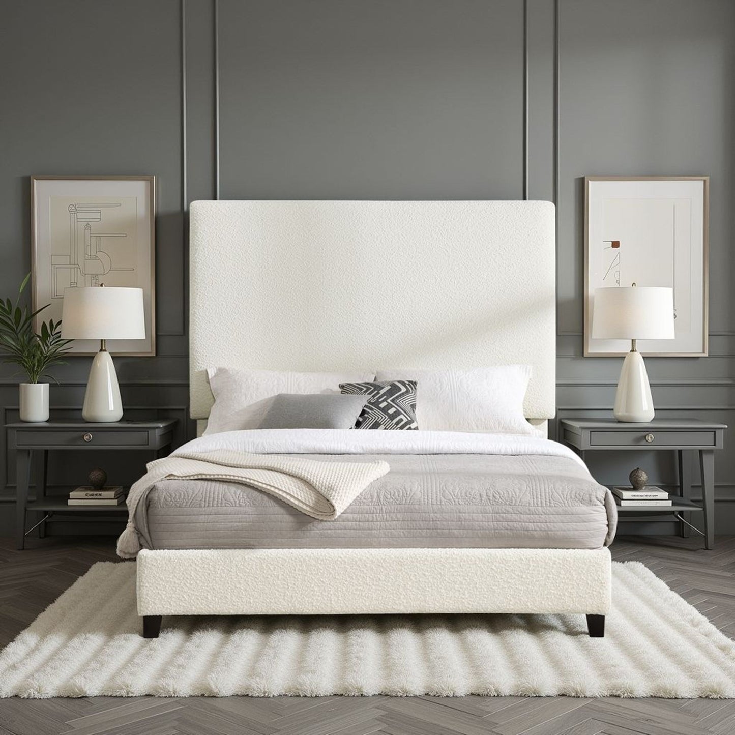 Upholstered Headboard Platform Bed and Frame