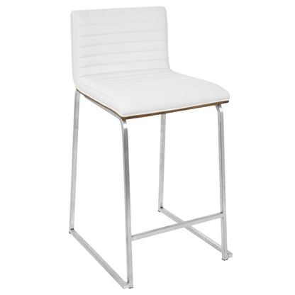 Contemporary white tufted counter stool set of 2 with chrome legs and wood edge on Tampa Home & Garden Store