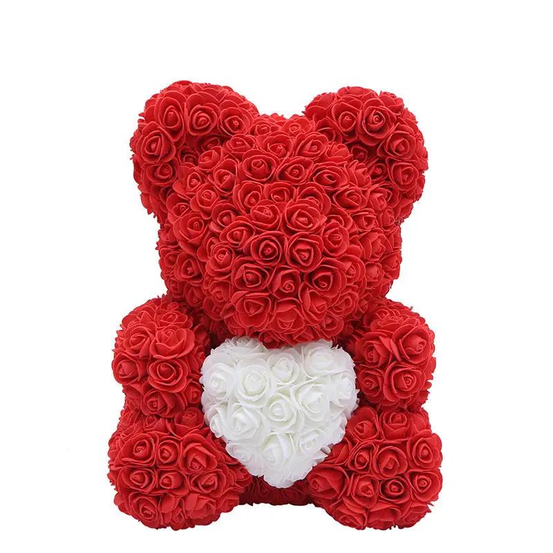 Rose bear sculpture made of red roses with white heart accent by FLIPSTYLEZLLC on Tampa Home & Garden Store