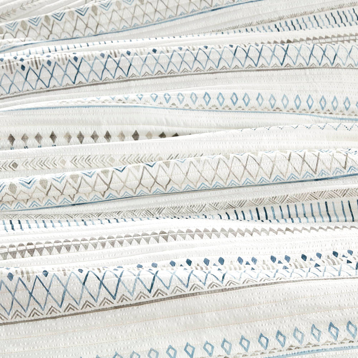 Printed Microfiber Seersucker Quilt Set taupe/blue, reversible geometric patterns HouseOfZazla on Tampa Home & Garden Store