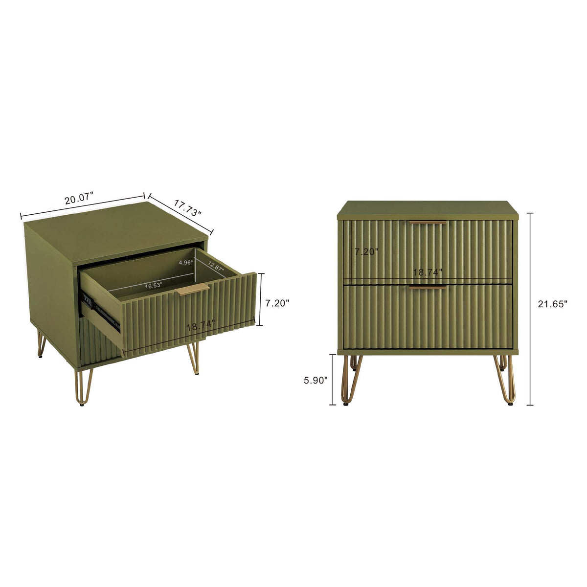 Dumbo Nightstand with 2 drawers and fluted fronts in olive green by HouseOfZazla on Tampa Home & Garden Store