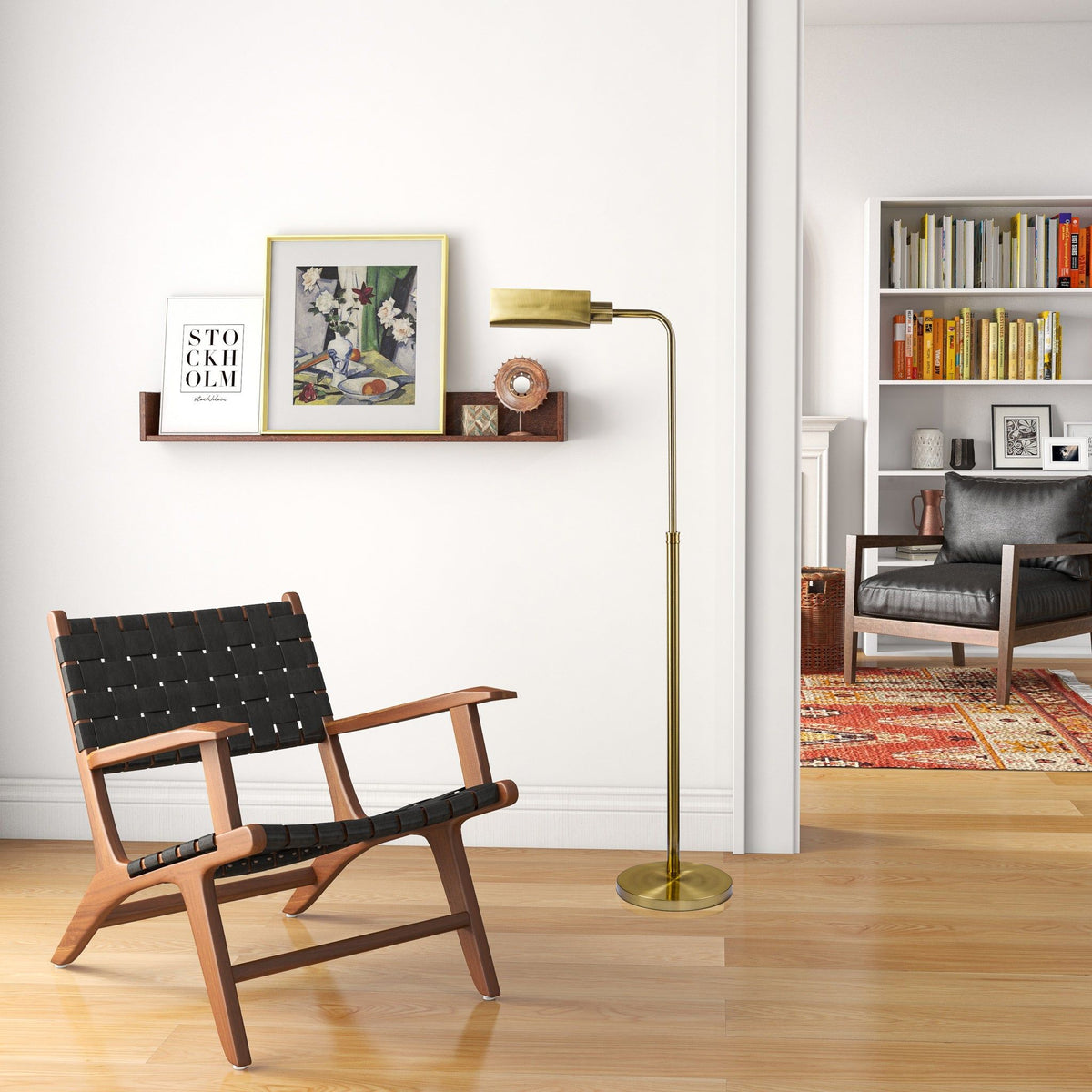 Elara floor lamp gold finish with curved brass stem by HouseOfZazla on Tampa Home & Garden Store