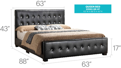 Stylish Transitional Queen Bed in black tufted faux leather with button-tufted headboard on Tampa Home & Garden Store