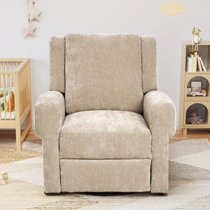 Manual recliner chair with swivel rocker function in beige plush upholstery on Tampa Home & Garden Store