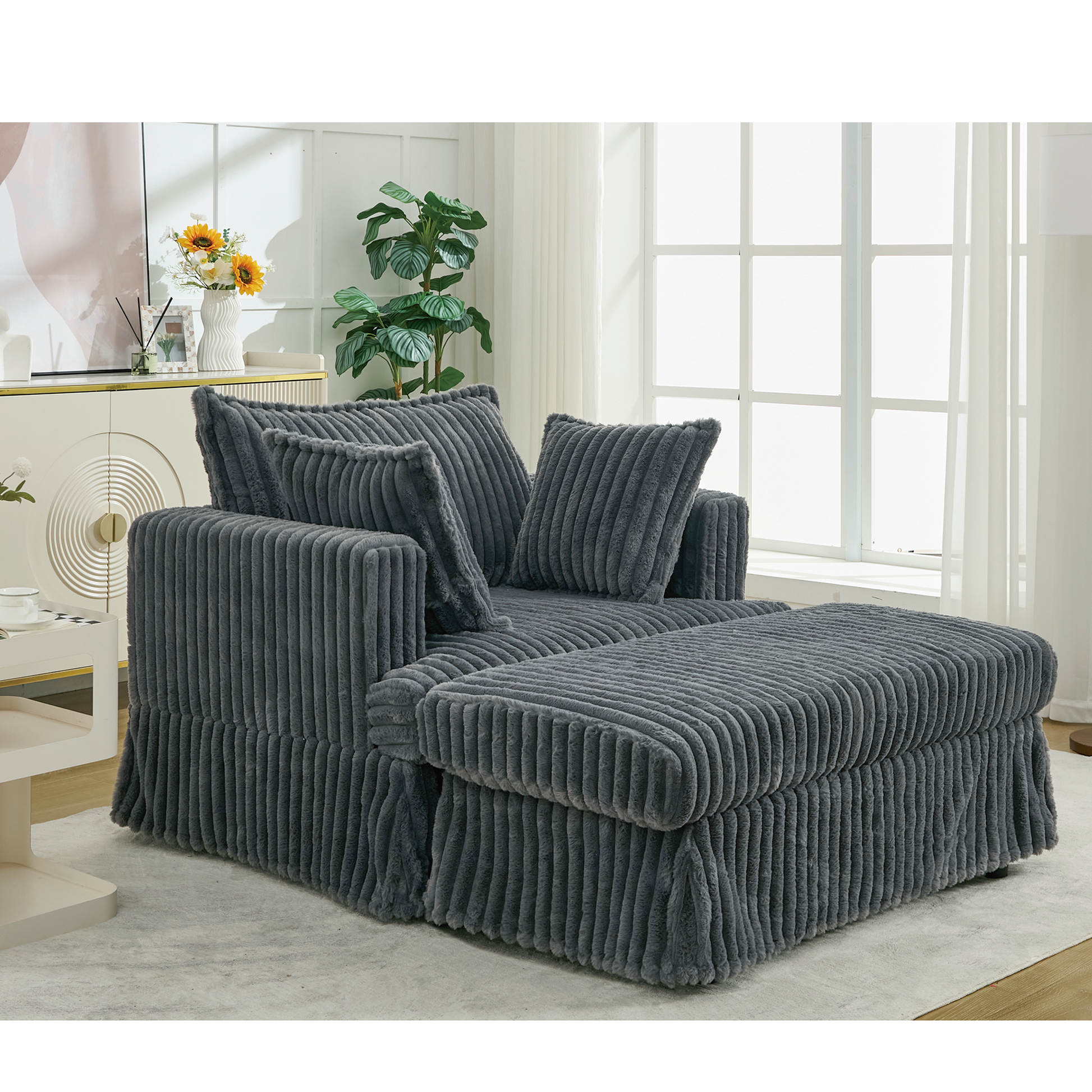 Oversized Corduroy Chaise Lounge with Ottoman in dark gray by HouseOfZazla on Tampa Home & Garden Store