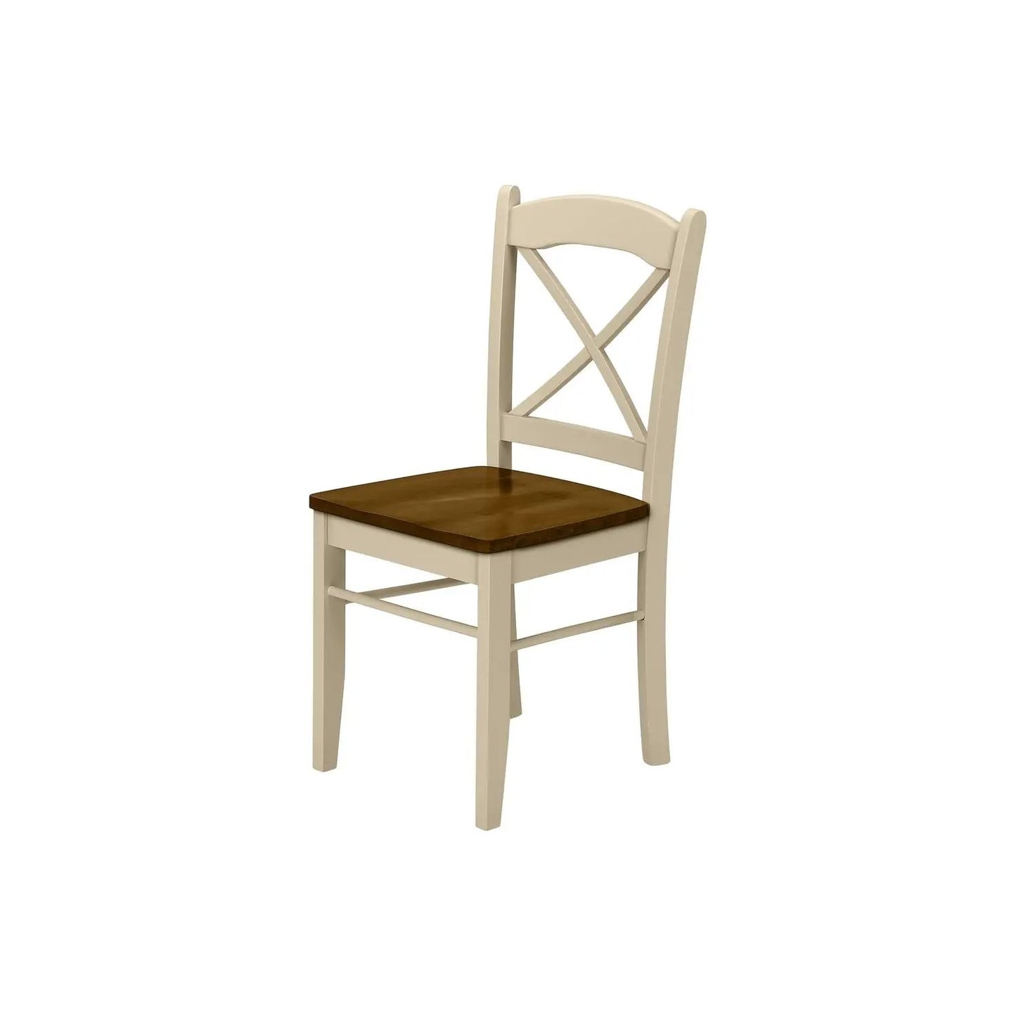 Cream dining chair with brown wooden seat, X-back and tapered legs, transitional style on Tampa Home & Garden Store