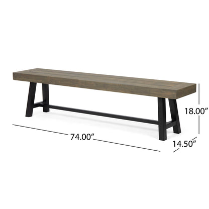 Outdoor Patio Bench HouseOfZazla gray wood slats with rustic black metal legs on Tampa Home & Garden Store
