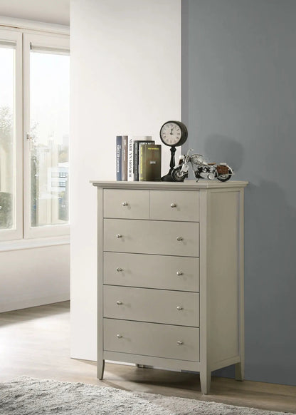 Hammond chest in light gray with metal knobs, clock and motorcycle model on top on Tampa Home & Garden Store