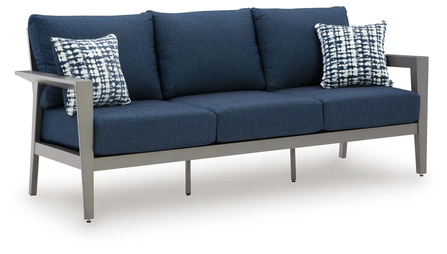Gali 4-Piece Outdoor Sofa Set gray frame with blue cushions on Tampa Home & Garden Store