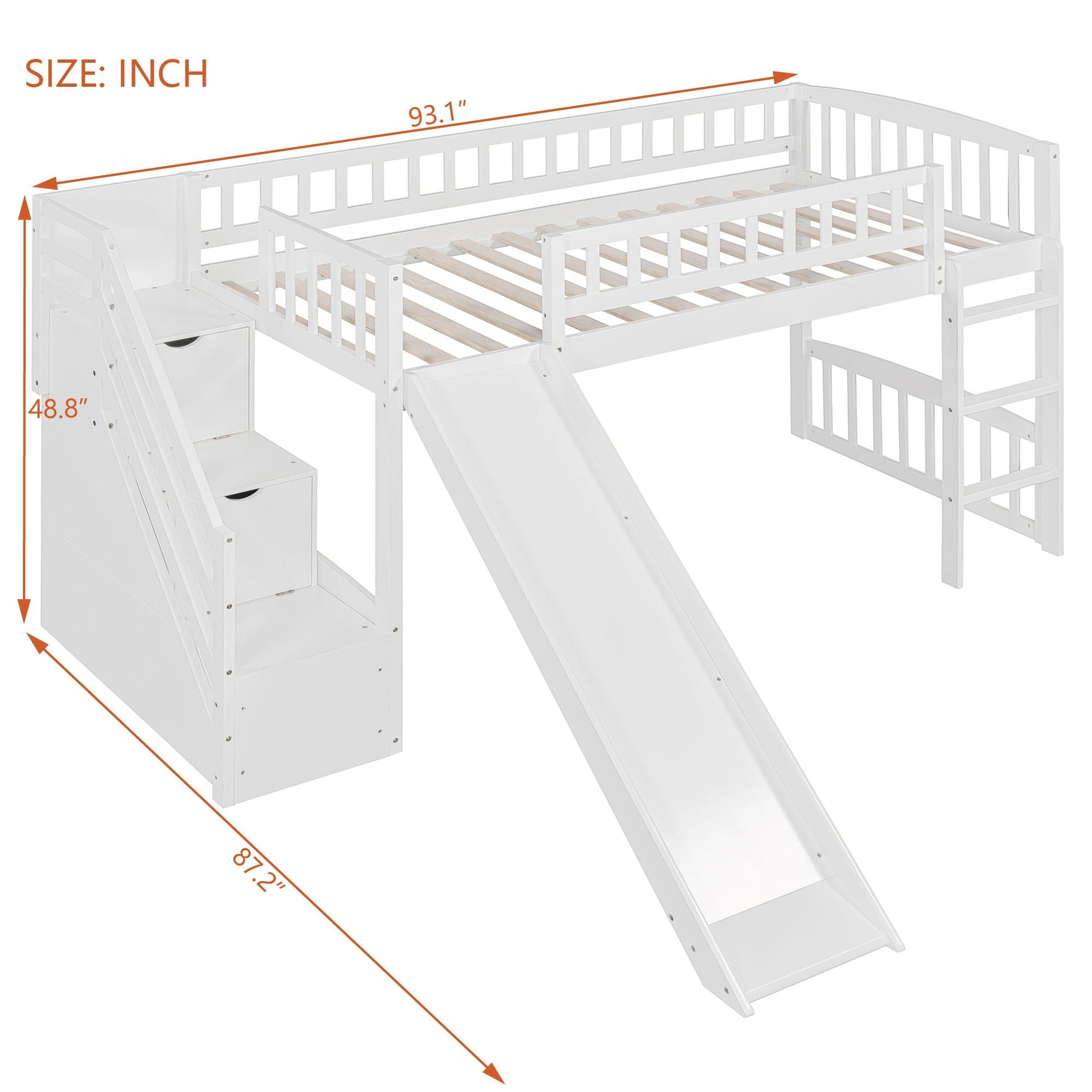 Loft stairway bed with 2 drawers, white wood, convertible ladder and slide by HouseOfZazla on Tampa Home & Garden Store