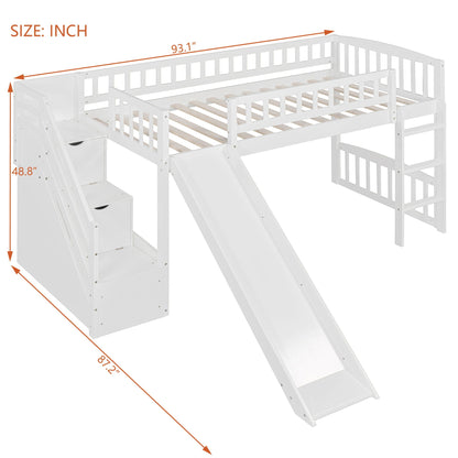 Loft stairway bed with 2 drawers, white wood, convertible ladder and slide by HouseOfZazla on Tampa Home & Garden Store
