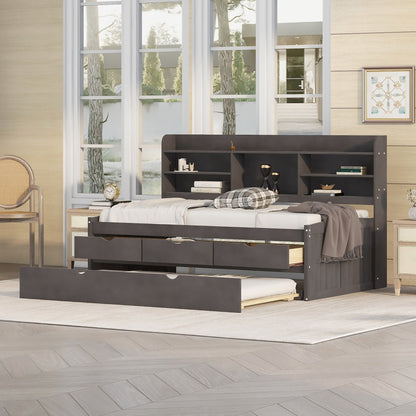 Captain Bed with built-in bookshelves, trundle and 3 drawers in dark gray by HouseOfZazla on Tampa Home & Garden Store