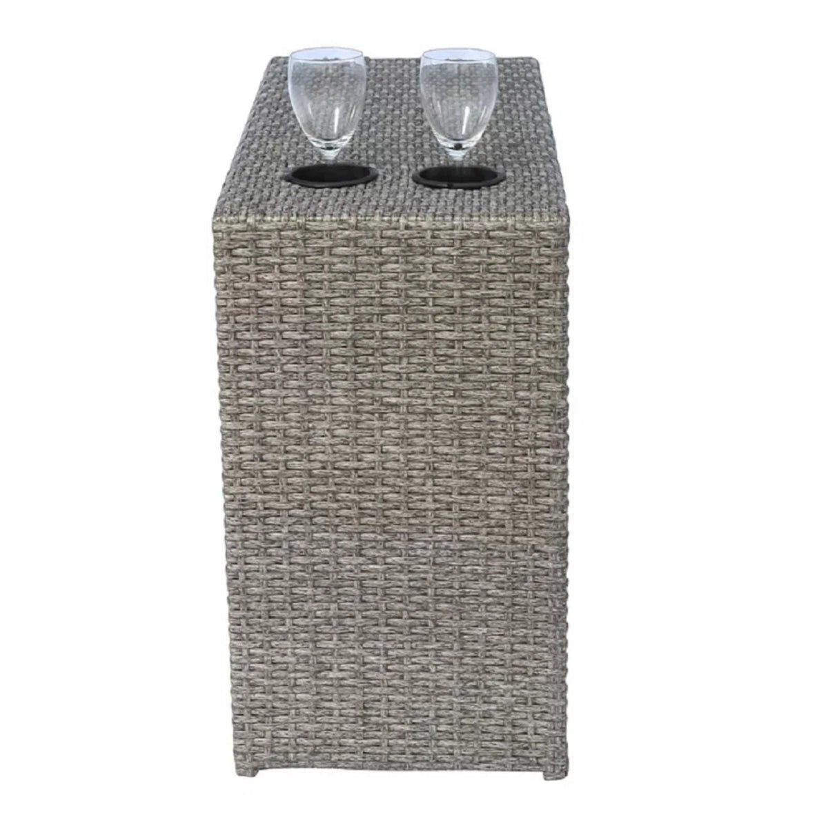Weather resistant wicker end table with cup holders in dark brown/gray, HouseOfZazla on Tampa Home & Garden Store