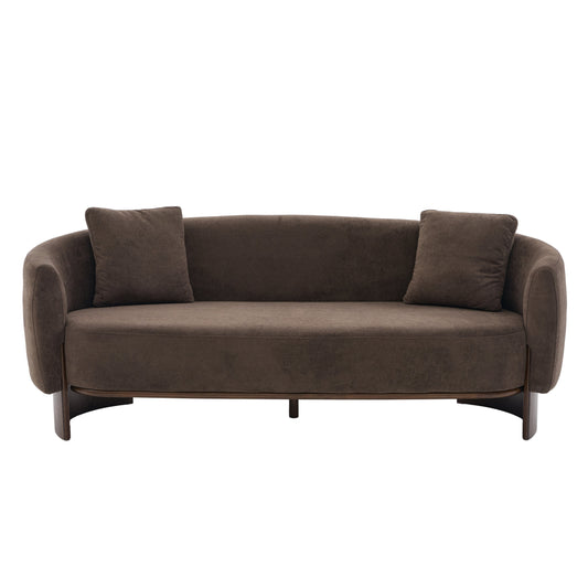81 In Curved Velvet Sofa with Wooden Base by HouseOfZazla in brown velvet on Tampa Home & Garden Store