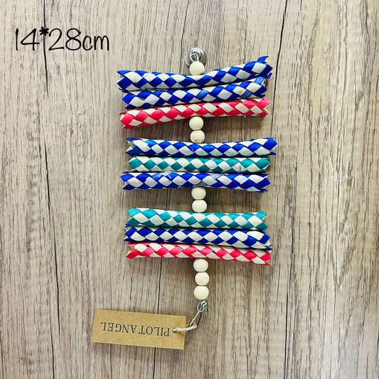 Parrot toy woodskin hand-woven boredom cage accessory with braided cords and beads 14x28cm on Tampa Home & Garden Store