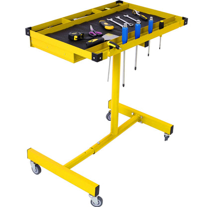 Adjustable Tear Down Work Table with Drawer, yellow steel frame and tool tray on Tampa Home & Garden Store