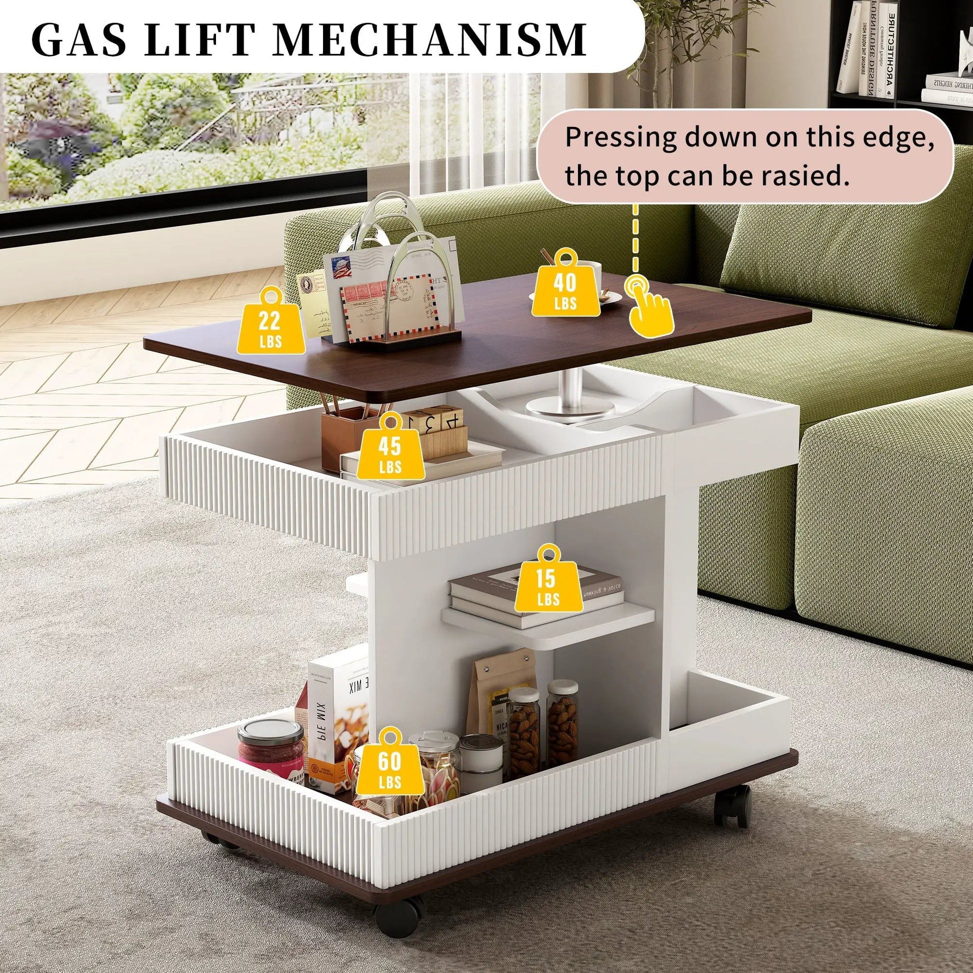 Adjustable end table with wheels by Unique Piece Furniture; 360° rotating top and built-in storage on Tampa Home & Garden Store