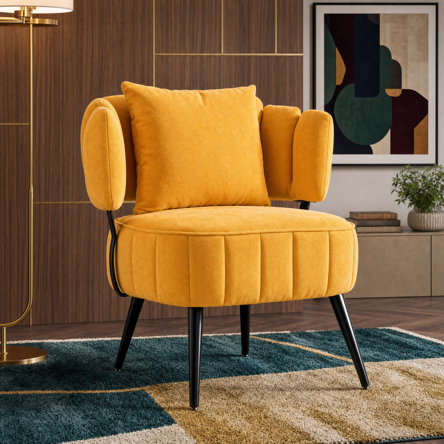 Decorative armchair with spring seat cushion in mustard yellow velvet by HouseOfZazla on Tampa Home & Garden Store