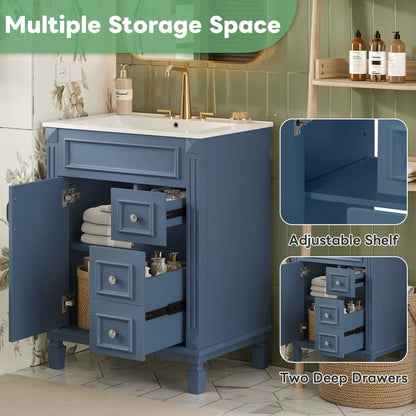 Blue Bathroom Vanity with Ceramic Sink Drawers