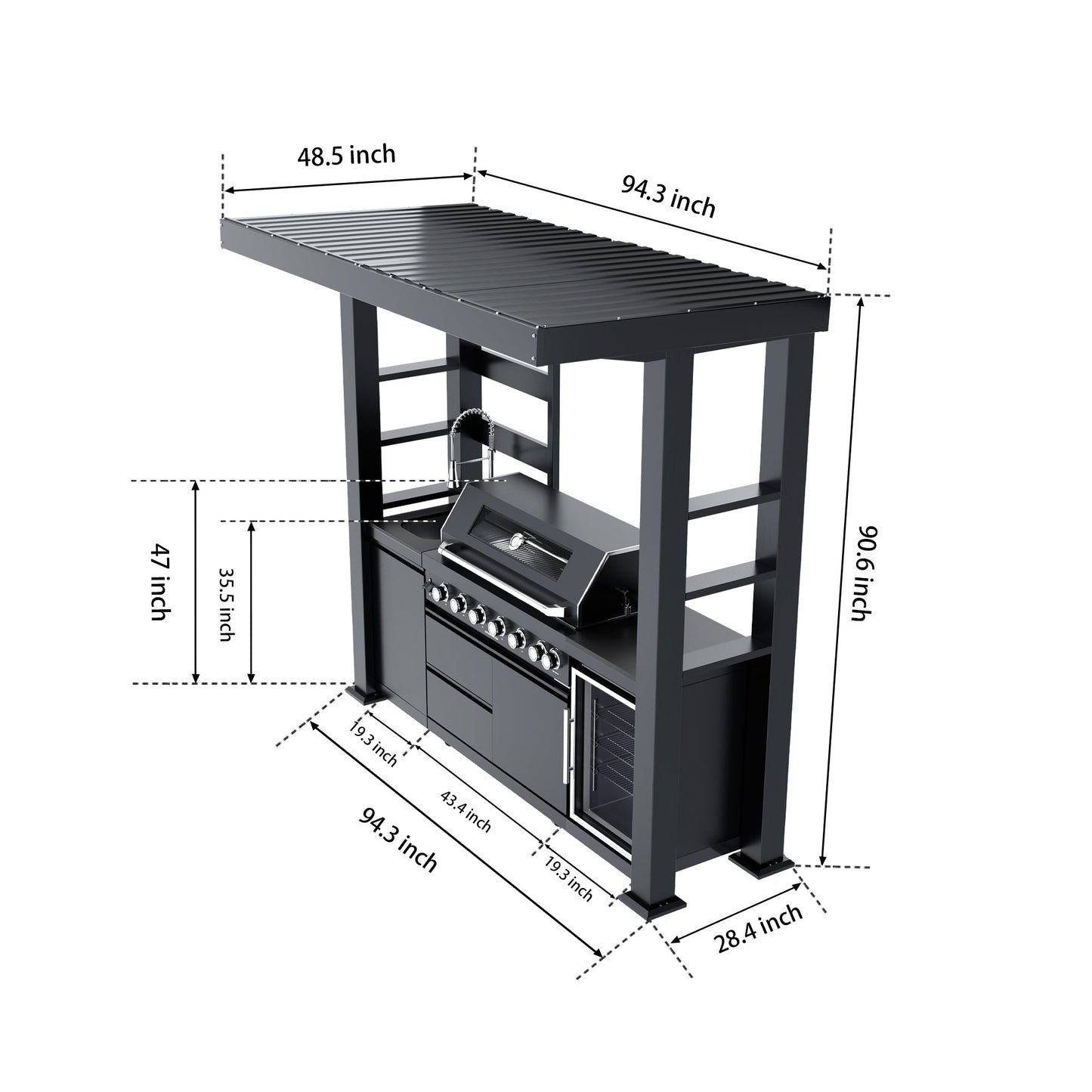 HouseOfZazla 94-Inch 6-Burner Deluxe Stainless Steel Gas Outdoor Kitchen Grill with cabinet on Tampa Home & Garden Store