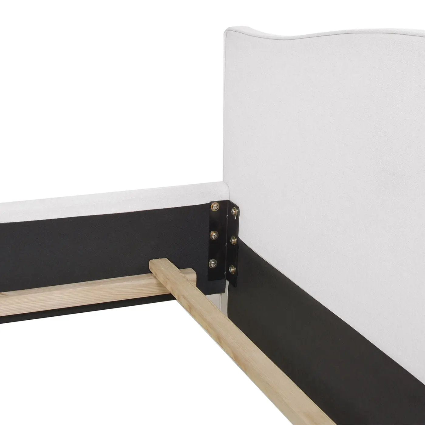 Marcella Upholstered Shelter Headboard Bed in gray fabric with black frame by Unique Piece on Tampa Home & Garden Store