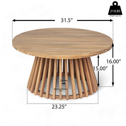 Acacia Wood Patio Coffee Table by HouseOfZazla, round outdoor table with natural wood slats on Tampa Home & Garden Store