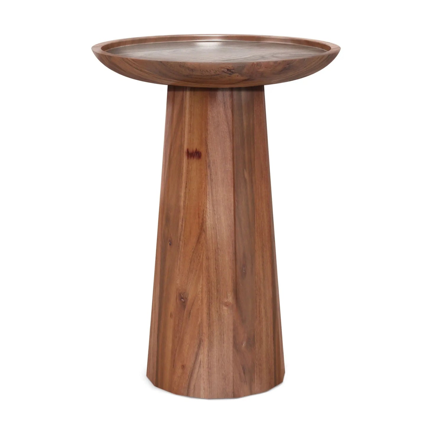 Dayton Handcrafted Wooden Accent Table with round top and warm wood grain pedestal base on Tampa Home & Garden Store