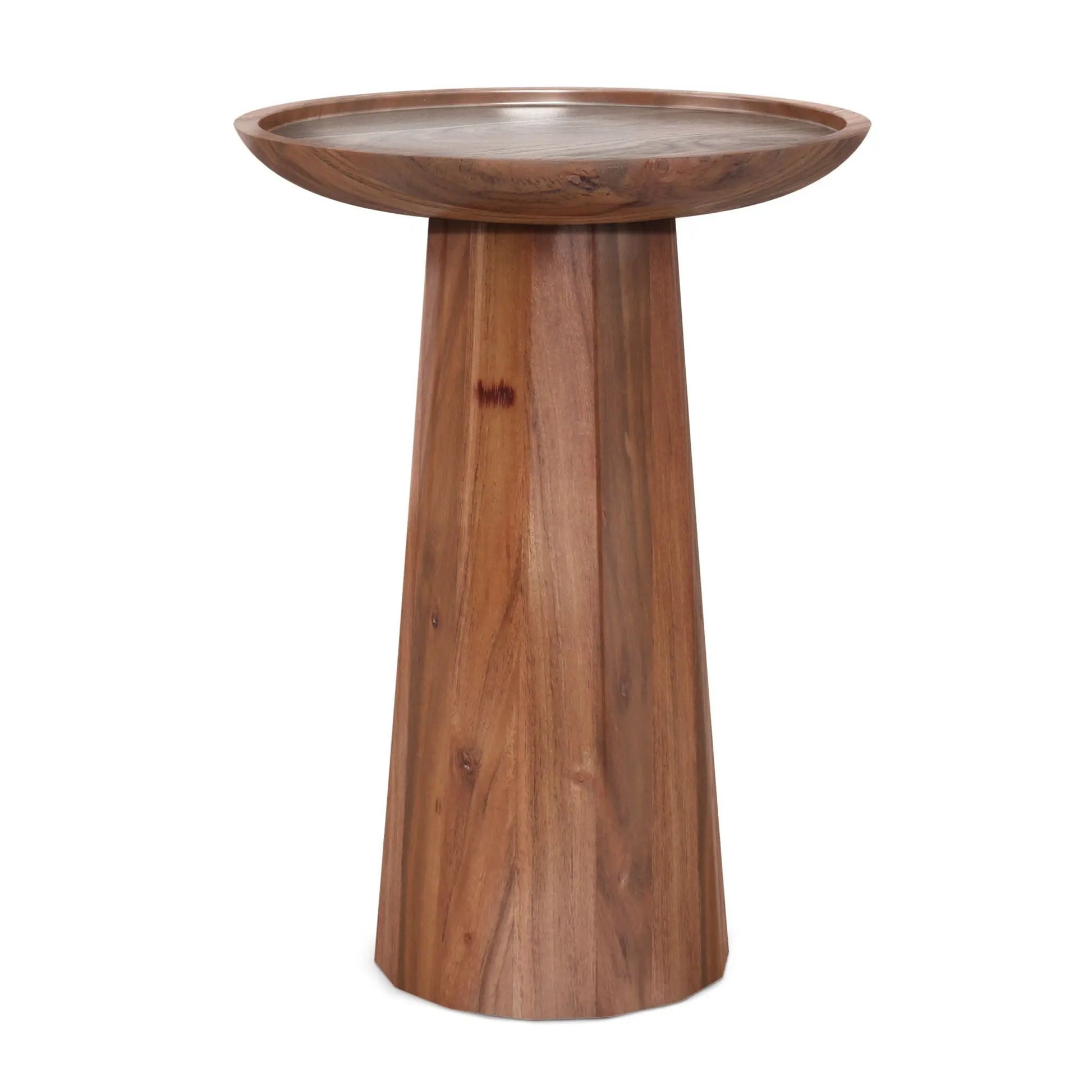 Dayton Handcrafted Wooden Accent Table with round top and warm wood grain pedestal base on Tampa Home & Garden Store