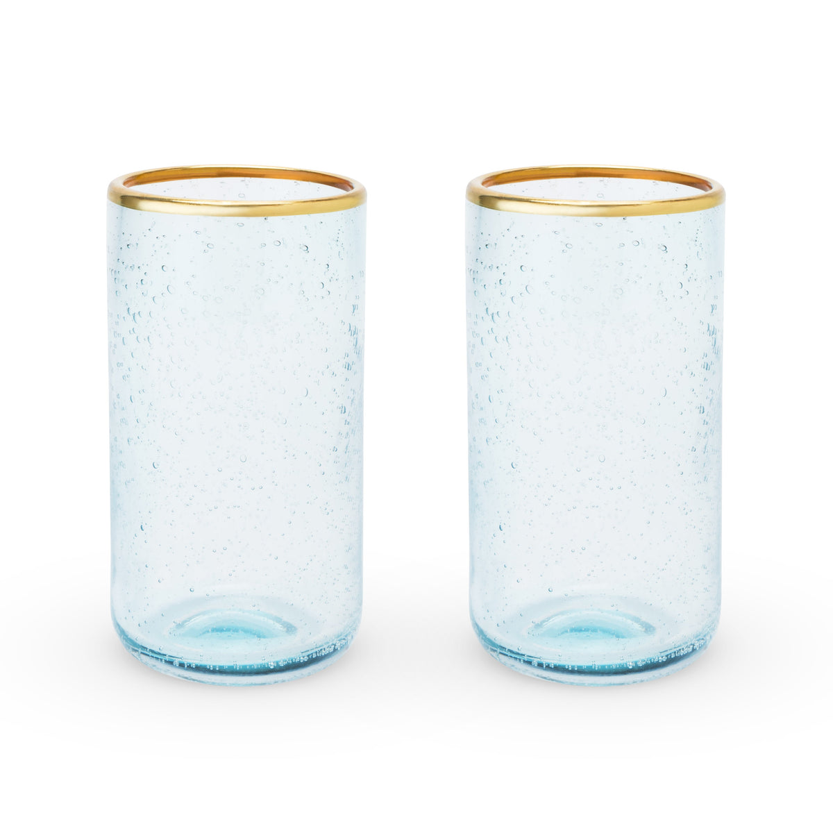 Aqua Bubble Glass Tumbler Set 2-piece by Twine Living, clear bubbly glasses with gold rims on Tampa Home & Garden Store
