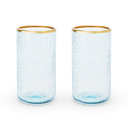 Aqua Bubble Glass Tumbler Set 2-piece by Twine Living, clear bubbly glasses with gold rims on Tampa Home & Garden Store