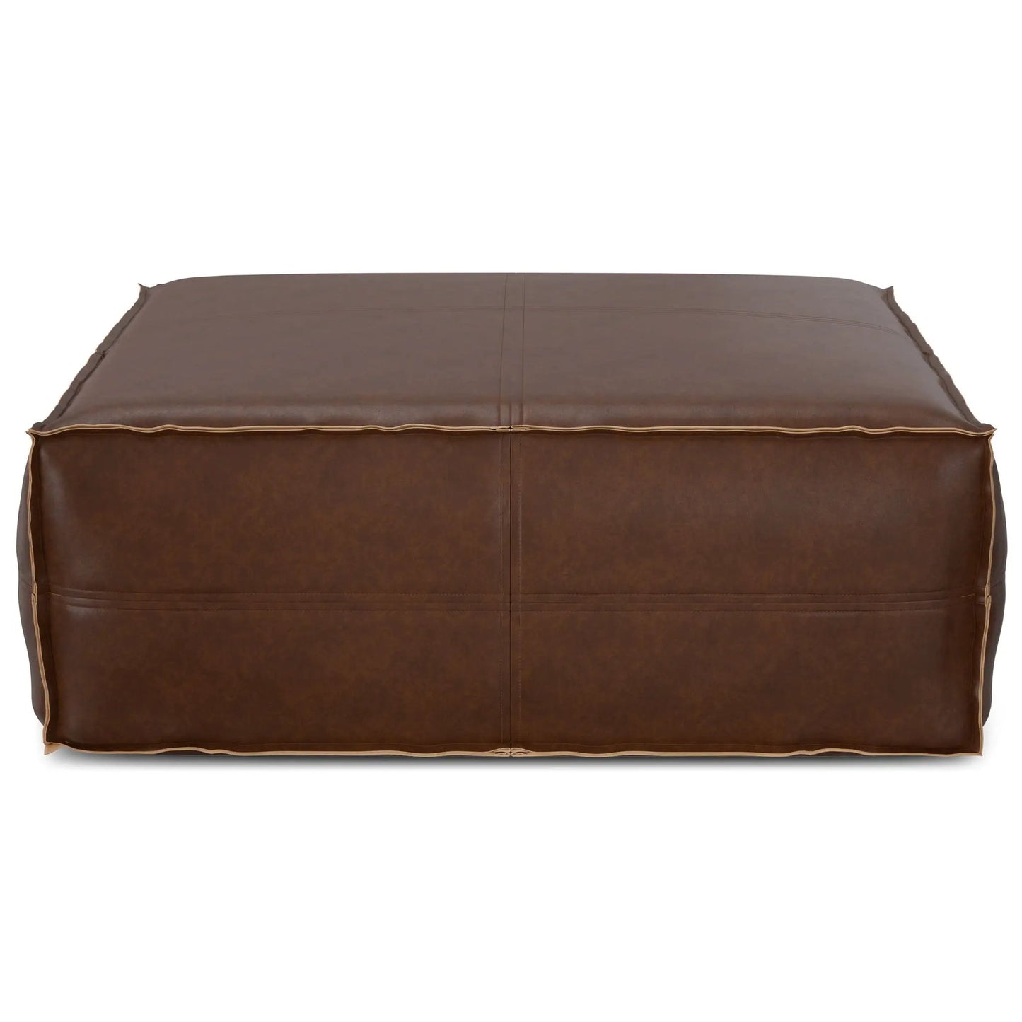 Brody large square coffee table pouf brown leather with tan piping by Unique Piece Furniture on Tampa Home & Garden Store