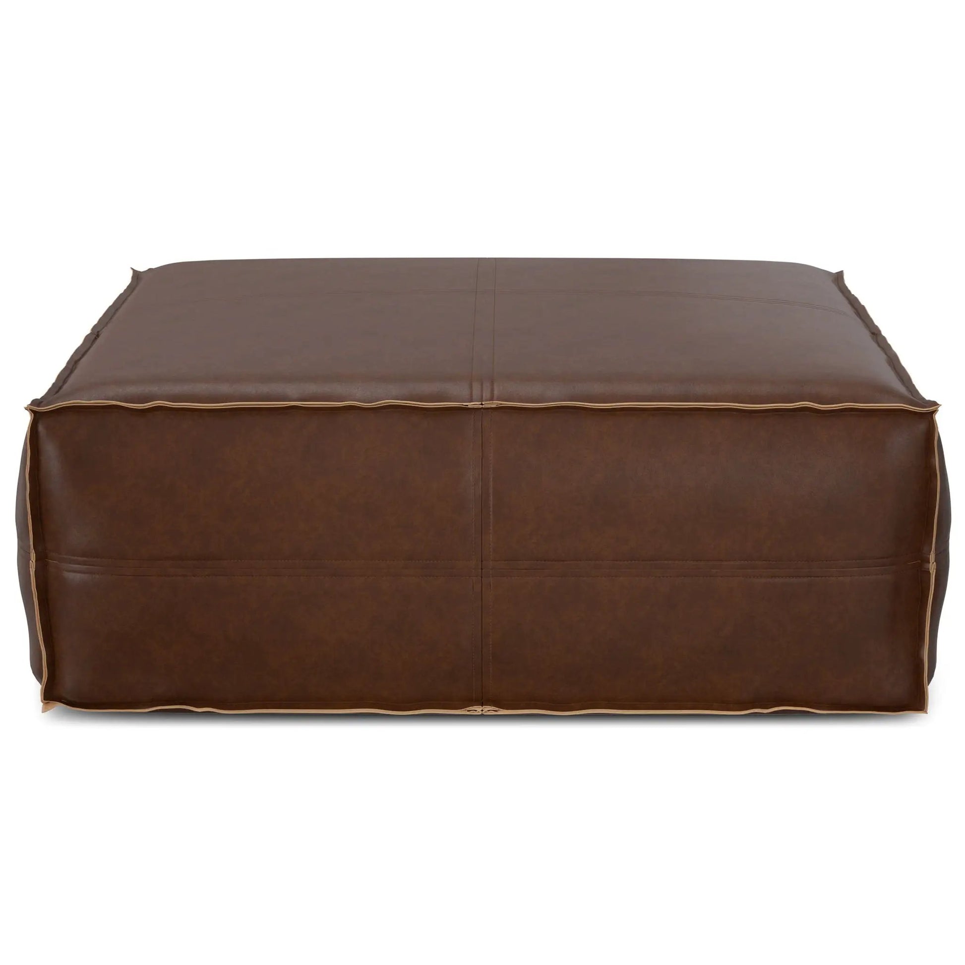 Brody large square coffee table pouf brown leather with tan piping by Unique Piece Furniture on Tampa Home & Garden Store