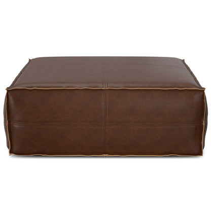 Brody large square coffee table pouf brown leather with tan piping by Unique Piece Furniture on Tampa Home & Garden Store