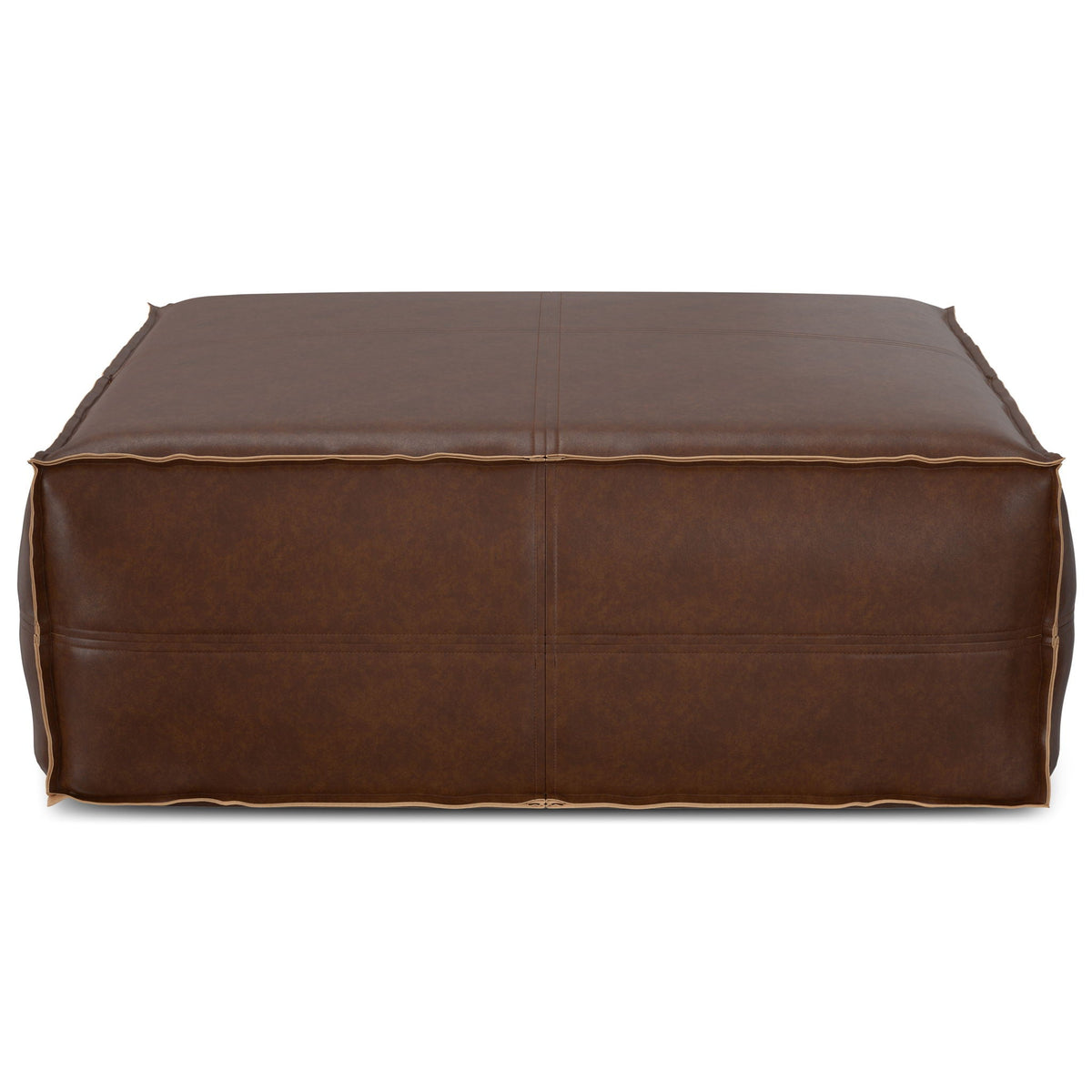 Large square coffee table pouf with vegan cover in brown faux leather by HouseOfZazla on Tampa Home & Garden Store