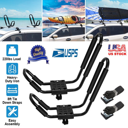 GemGear universal J-bar kayak carrier pair for car roof, 220lbs load, heavy-duty iron on Tampa Home & Garden Store