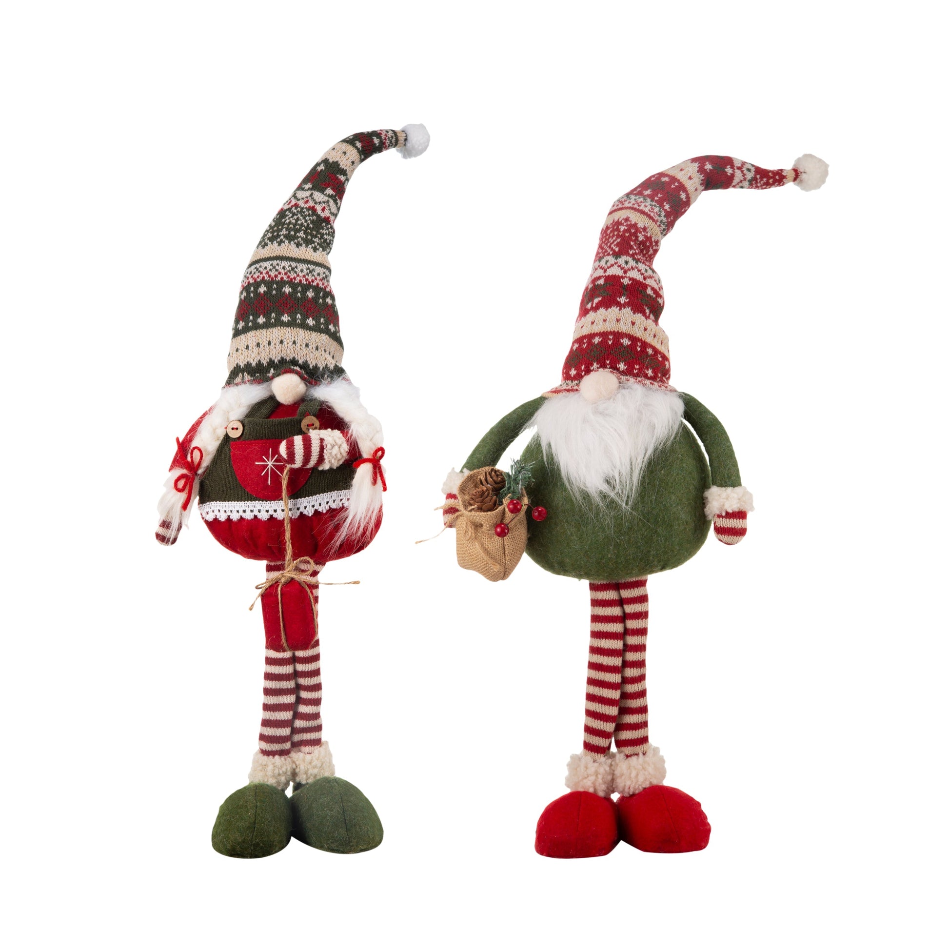 Set of 2 Fabric Standing Holiday Gnomes with knitted red and green outfits by HouseOfZazla on Tampa Home & Garden Store