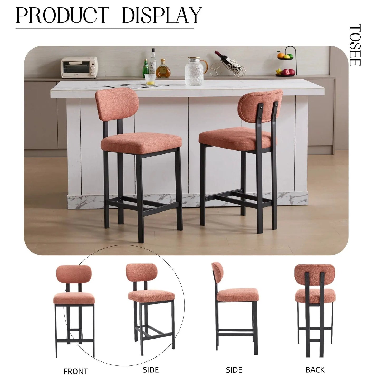 Modern Counter Height Stools Set of 2 Cushions