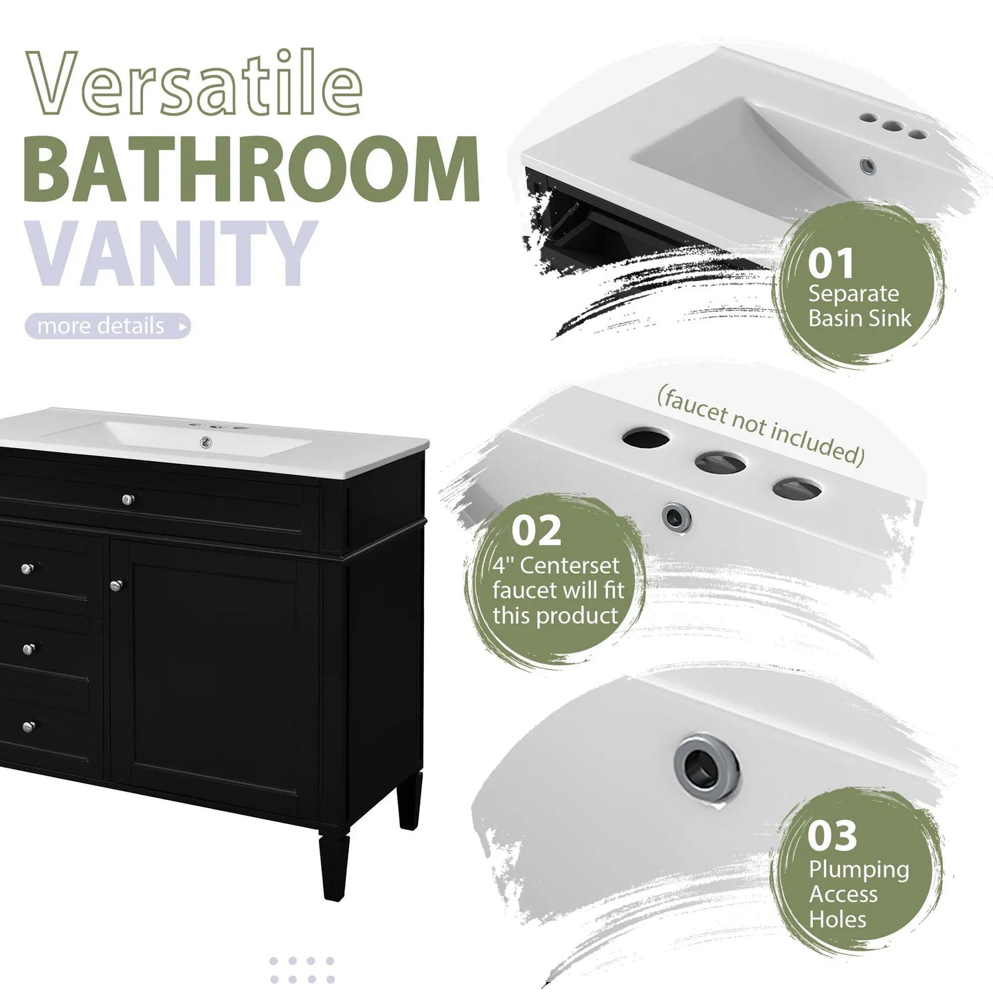 Bathroom vanity with mirror cabinet, black finish, 2 doors and 4 drawers, Unique Piece Furniture on Tampa Home & Garden Store