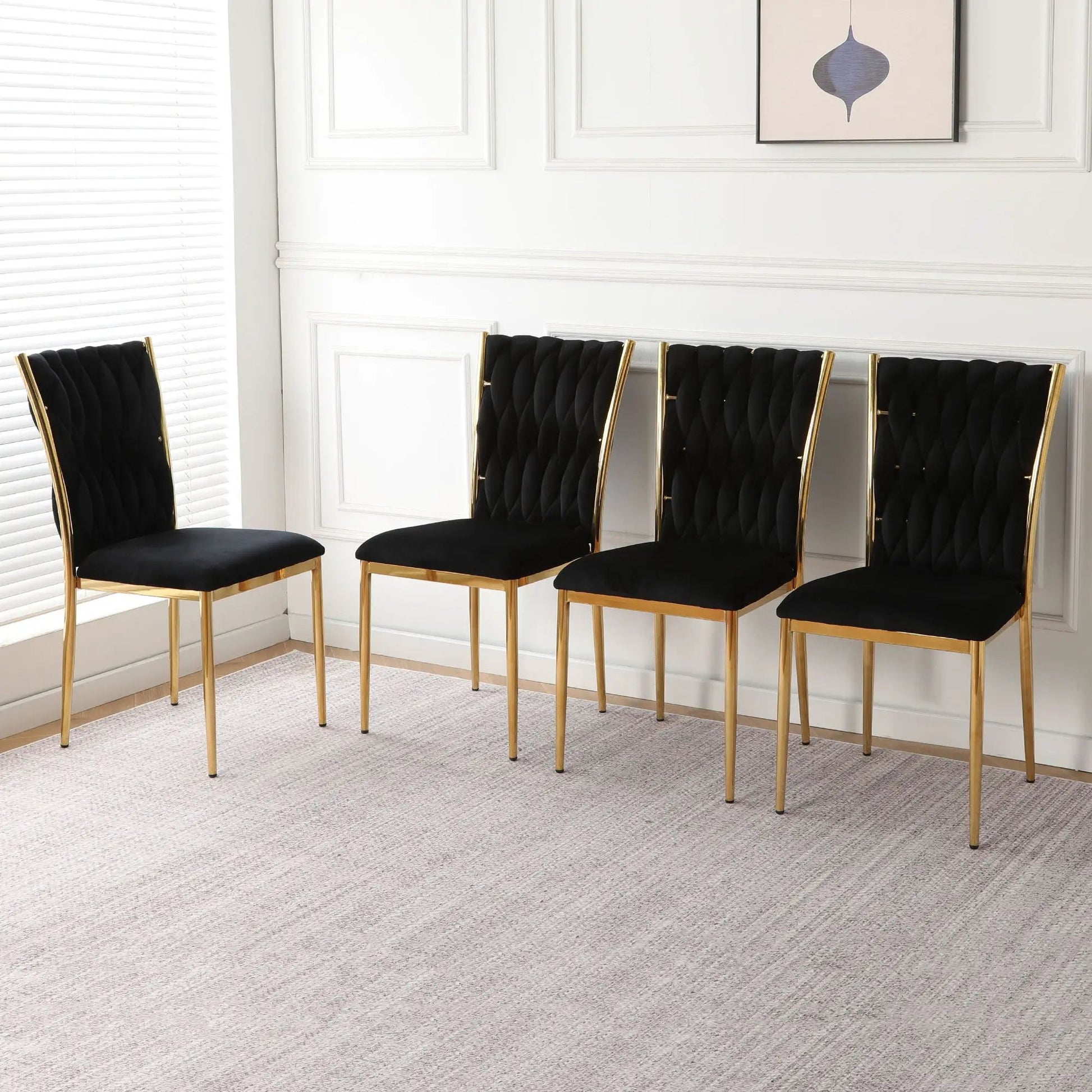 Modern dining chair set of 4 with black tufted fabric and gold legs Unique Piece Furniture on Tampa Home & Garden Store