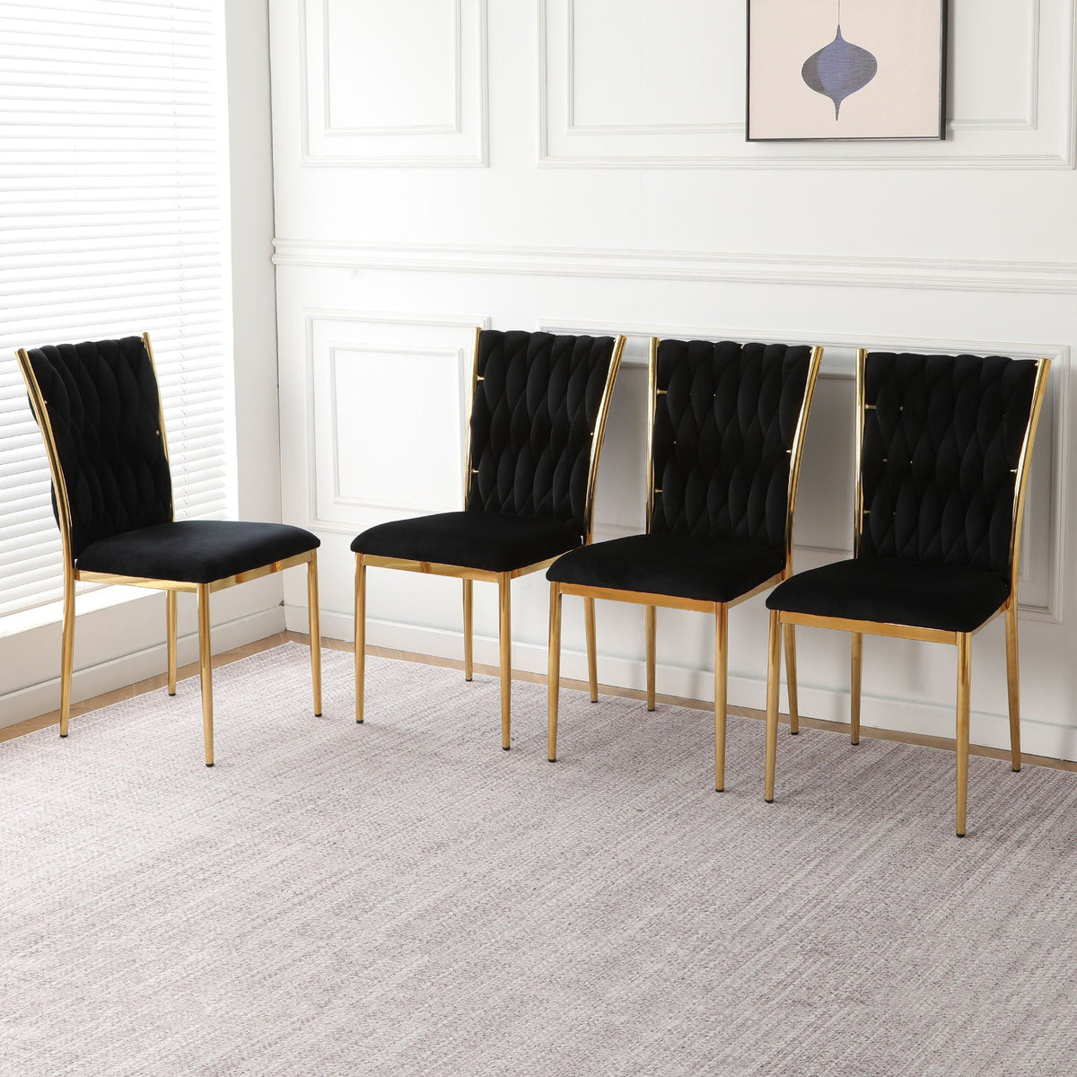 Modern dining chair set with plated metal legs, black tufted upholstery, HouseOfZazla on Tampa Home & Garden Store