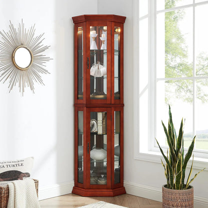 Corner curio cabinet with lights by Unique Piece Furniture, adjustable tempered glass shelves on Tampa Home & Garden Store