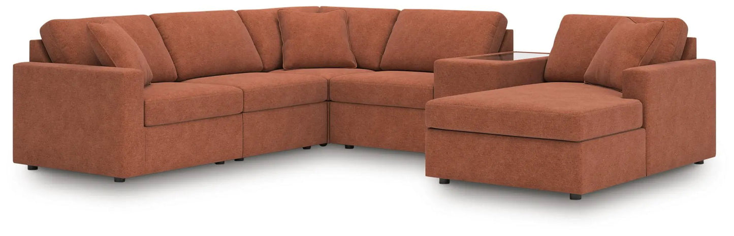 Modmax Spice stationary sectional sofa in orange-brown fabric, L-shaped with right chaise on Tampa Home & Garden Store