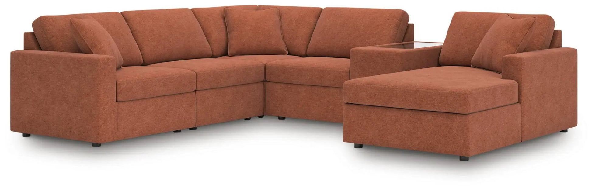 Modmax Spice stationary sectional sofa in orange-brown fabric, L-shaped with right chaise on Tampa Home & Garden Store