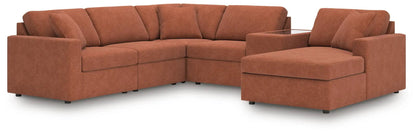Modmax Spice stationary sectional sofa in orange-brown fabric, L-shaped with right chaise on Tampa Home & Garden Store