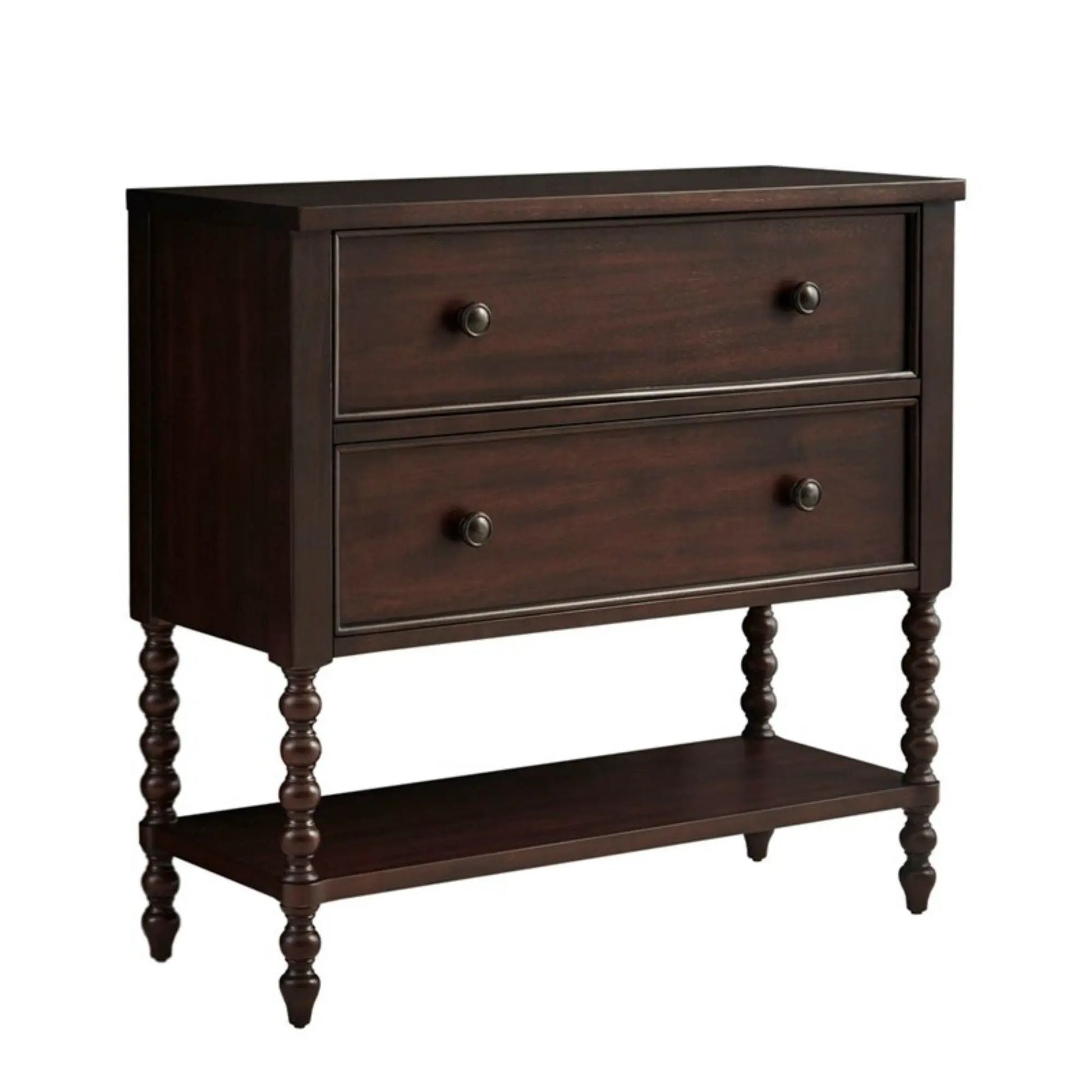 Signature Beckett 2-Drawer Accent Chest dark espresso with turned legs on Tampa Home & Garden Store