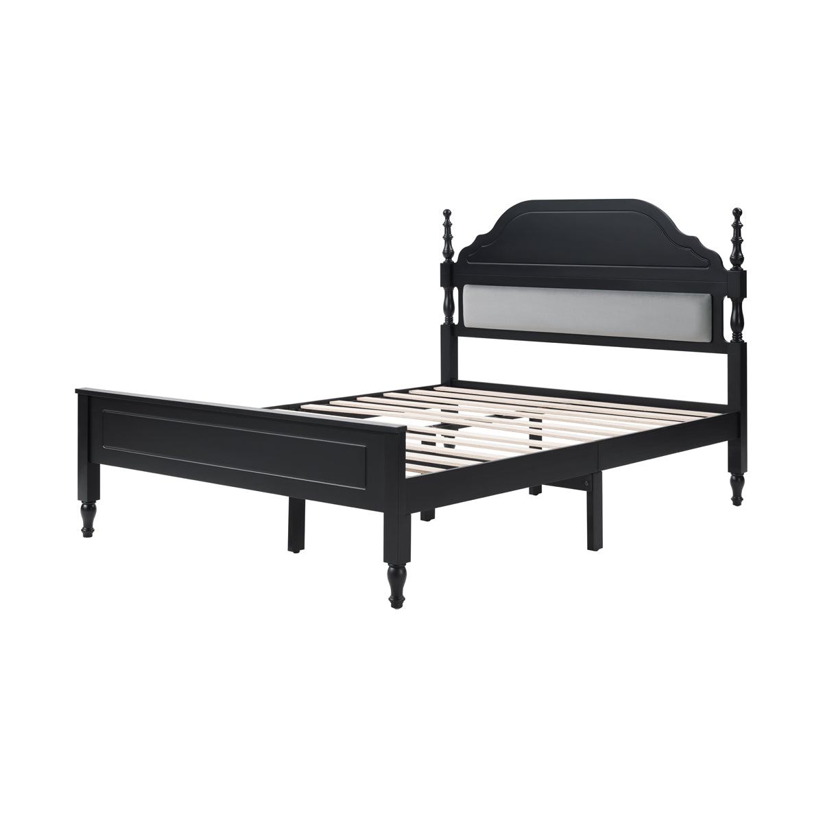 Queen bed frame with padded headboard insert in black wood by HouseOfZazla on Tampa Home & Garden Store