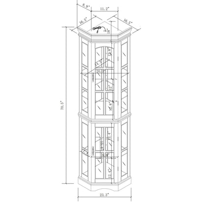 Corner curio cabinet HouseOfZazla with 5 shelves and built-in lighting for a corner display on Tampa Home & Garden Store